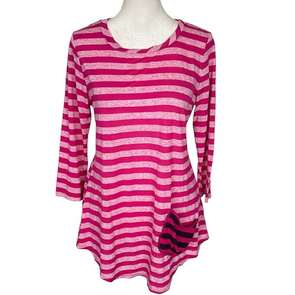 LOGO by Lori Goldstein Tops - LORI GOLDSTEIN Tunic 3/4 Sleeve Pocket Sz S Pink Stripped Lagenlook 55-12